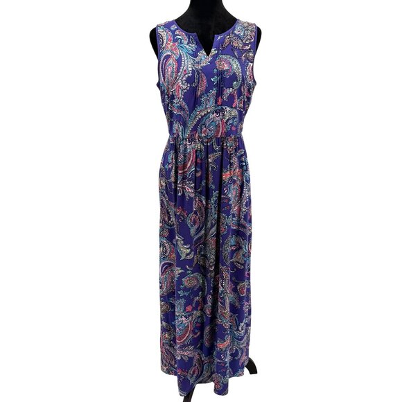 Talbots Maxi Dress Womens‎ 6 Purple Paisley Sleeveless Zip Cottagecore Pintuck - Picture 1 of 8